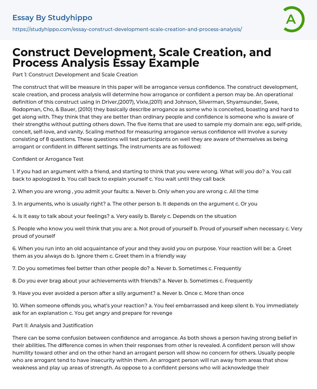 Construct Development, Scale Creation, and Process Analysis Essay Example