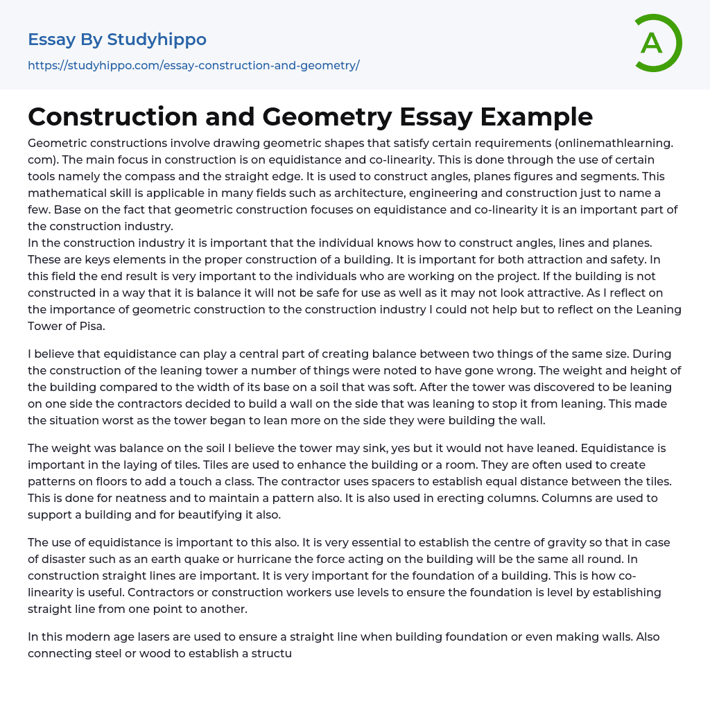 Construction and Geometry Essay Example