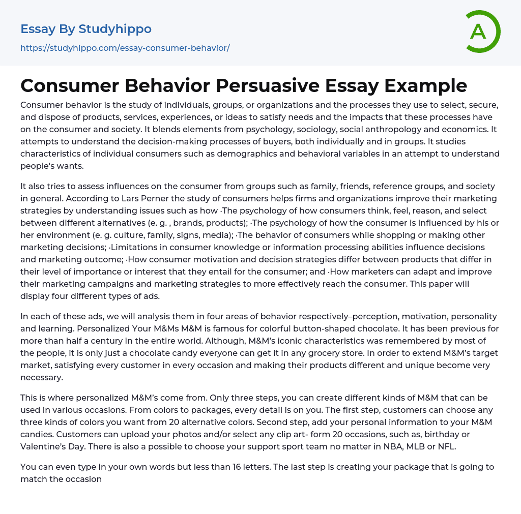 Consumer Behavior Persuasive Essay Example