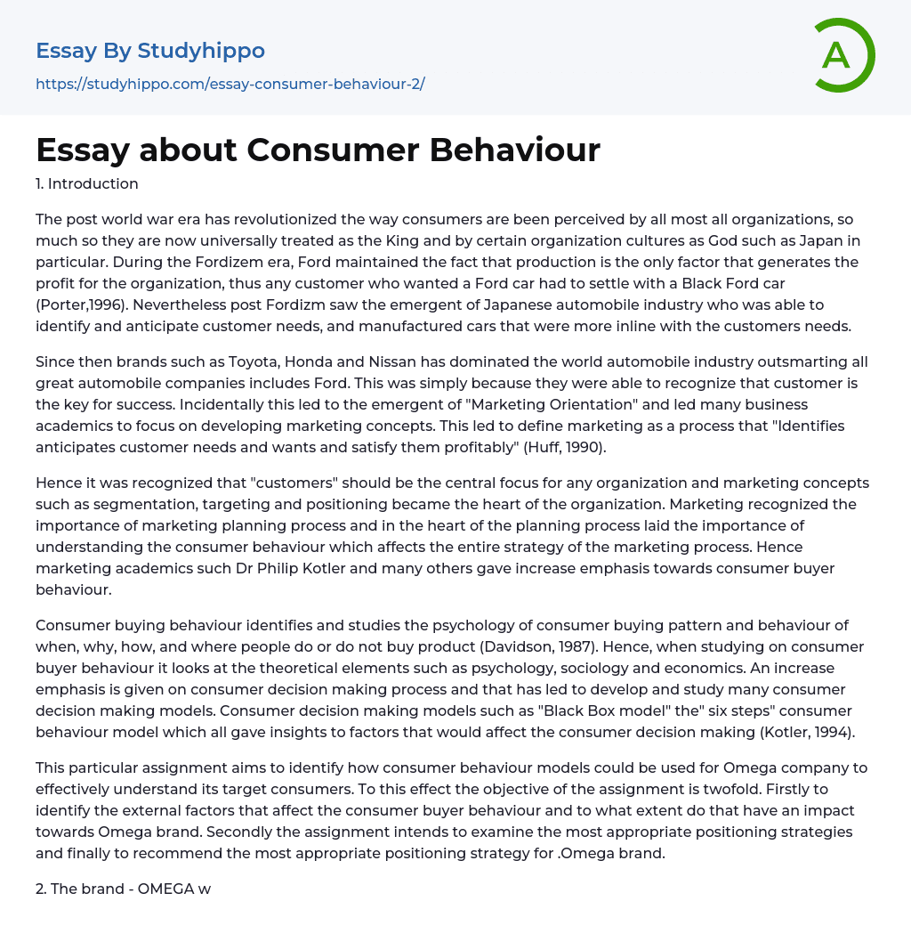 Essay about Consumer Behaviour