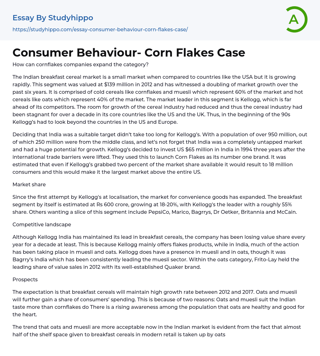 Consumer Behaviour- Corn Flakes Case Essay Example