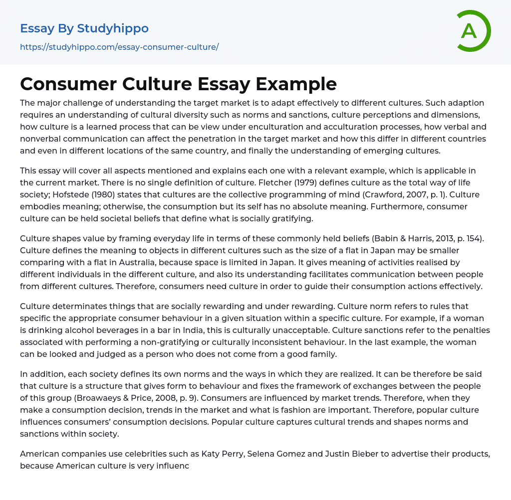 Consumer Culture Essay Example