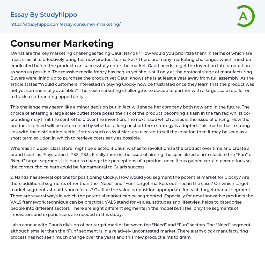 Consumer Marketing Essay Example