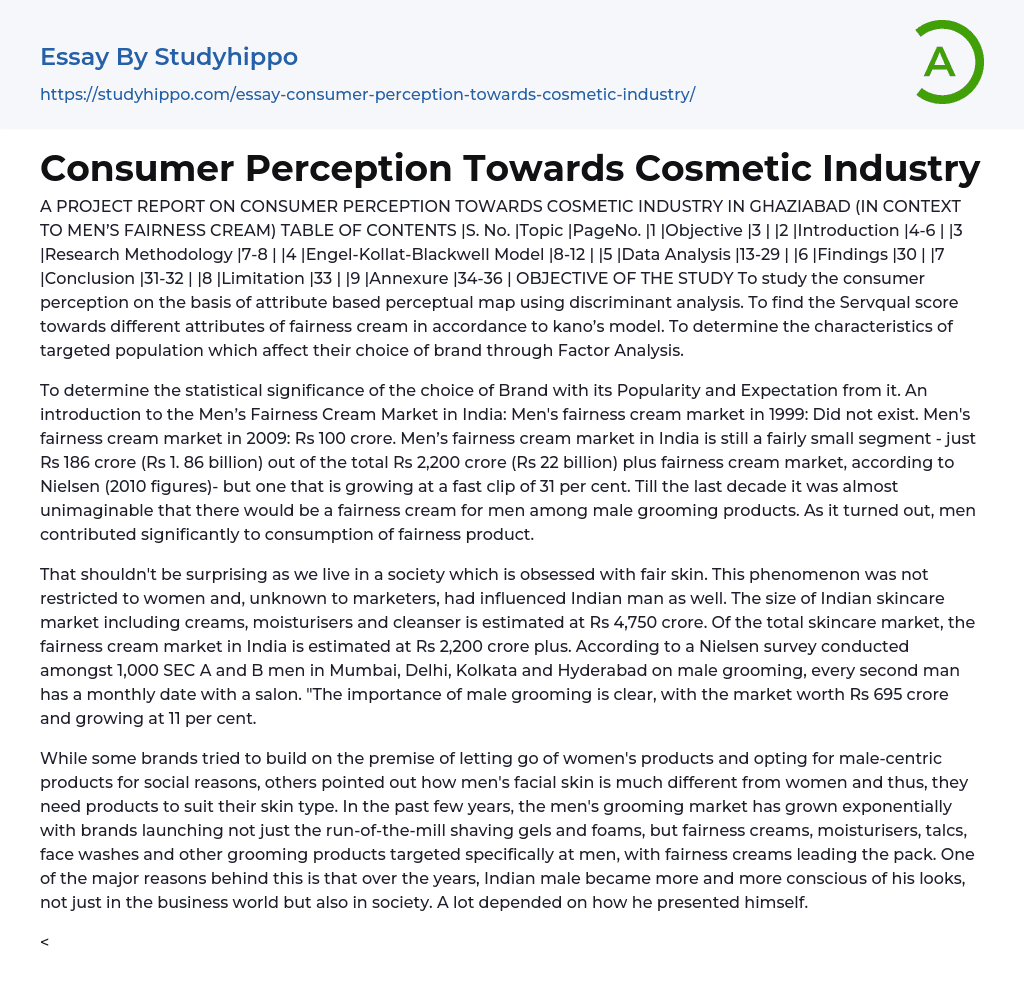 Consumer Perception Towards Cosmetic Industry Essay Example