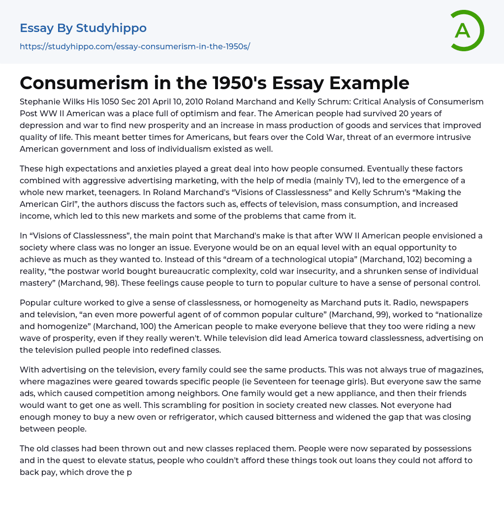Consumerism in the 1950’s Essay Example