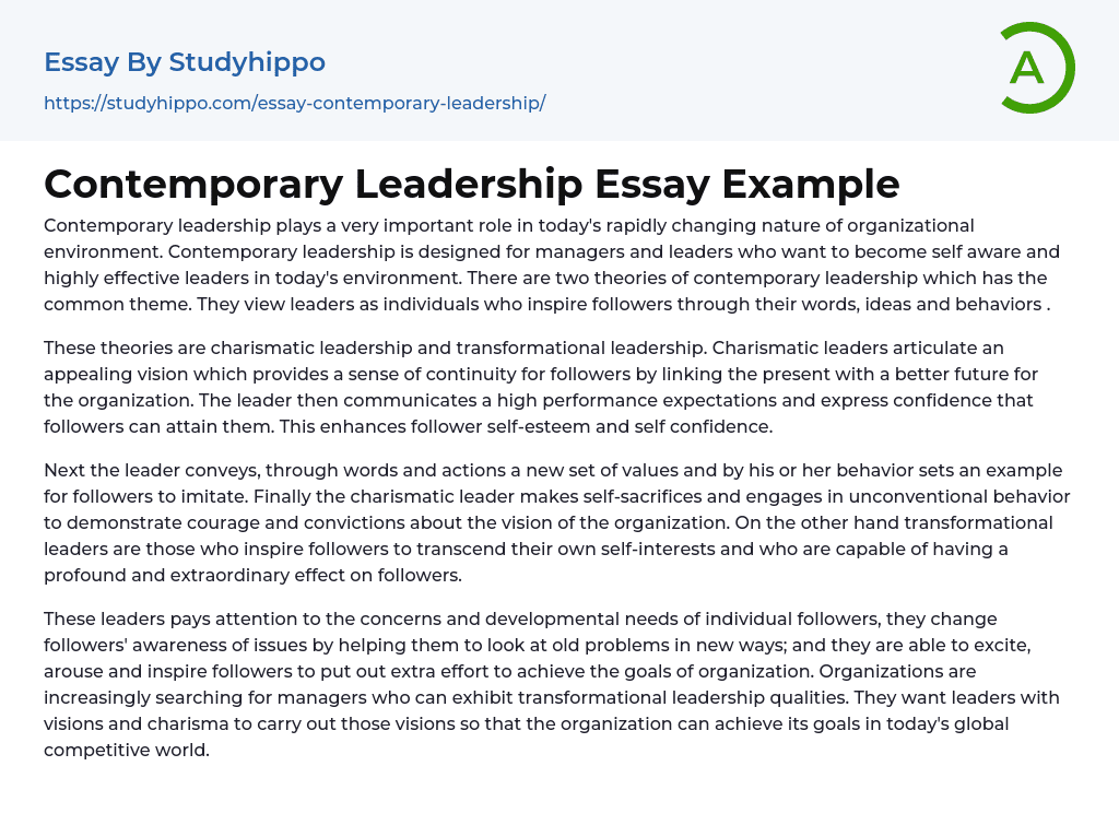 Contemporary Leadership Essay Example
