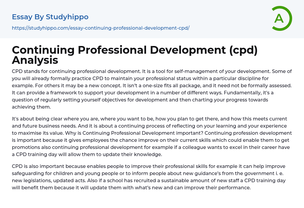 Continuing Professional Development (cpd) Analysis Essay Example