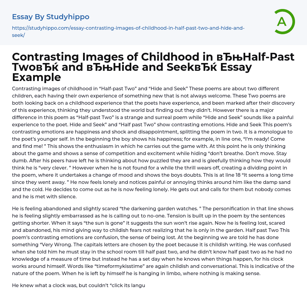 Contrasting Images of Childhood in “Half-Past Two” and “Hide and Seek” Essay Example