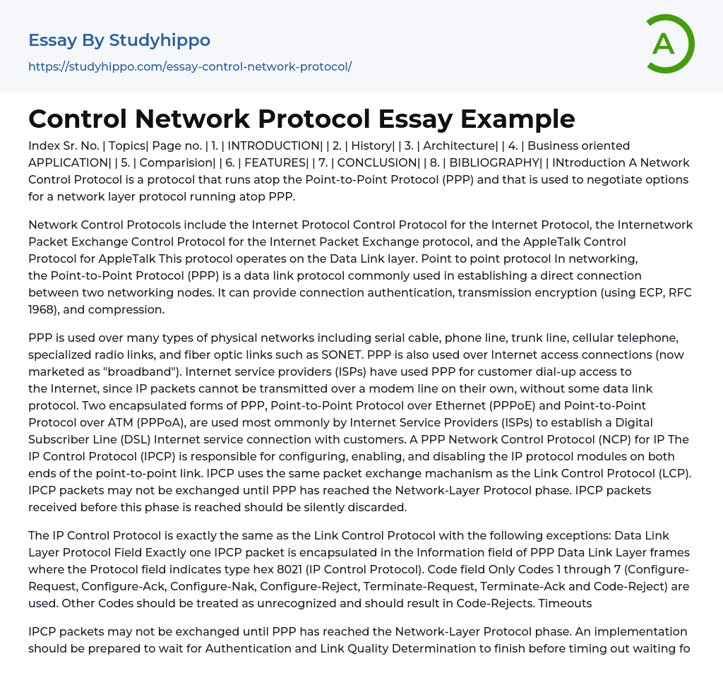 Control Network Protocol Essay Example