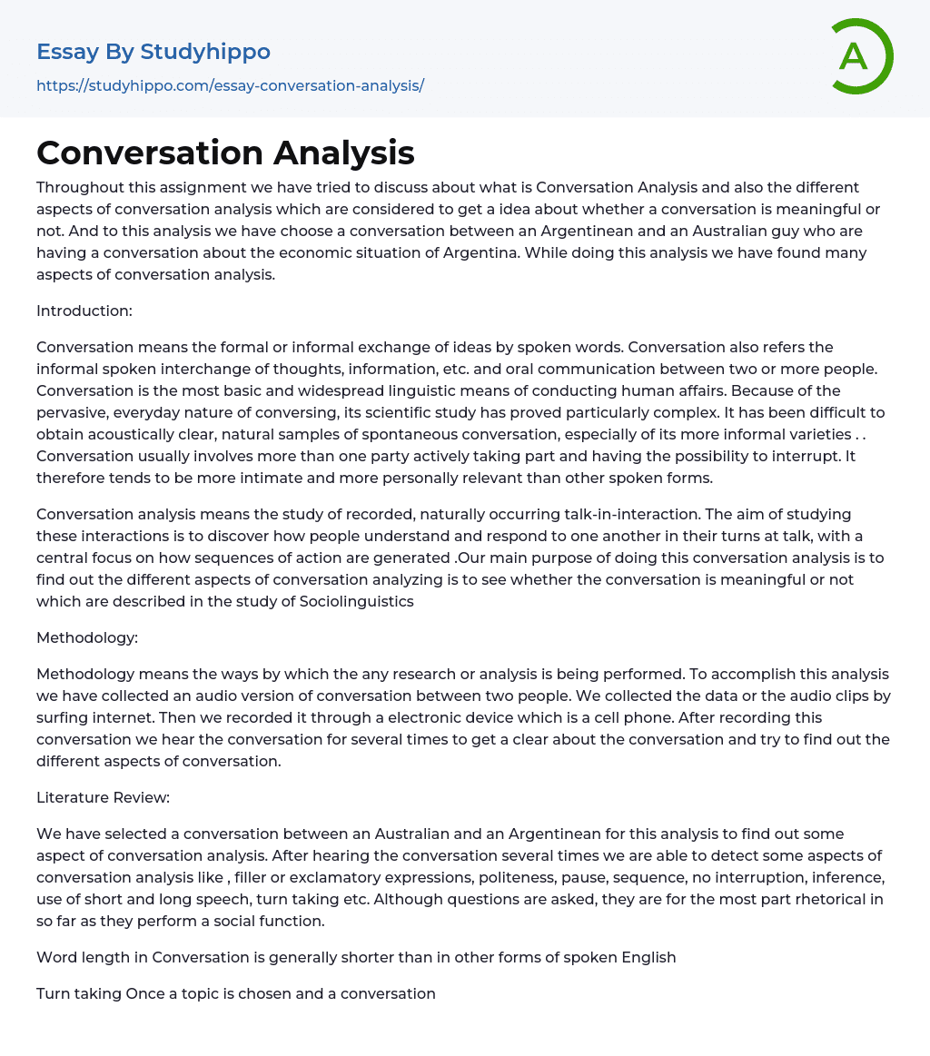 conversation essay examples for college