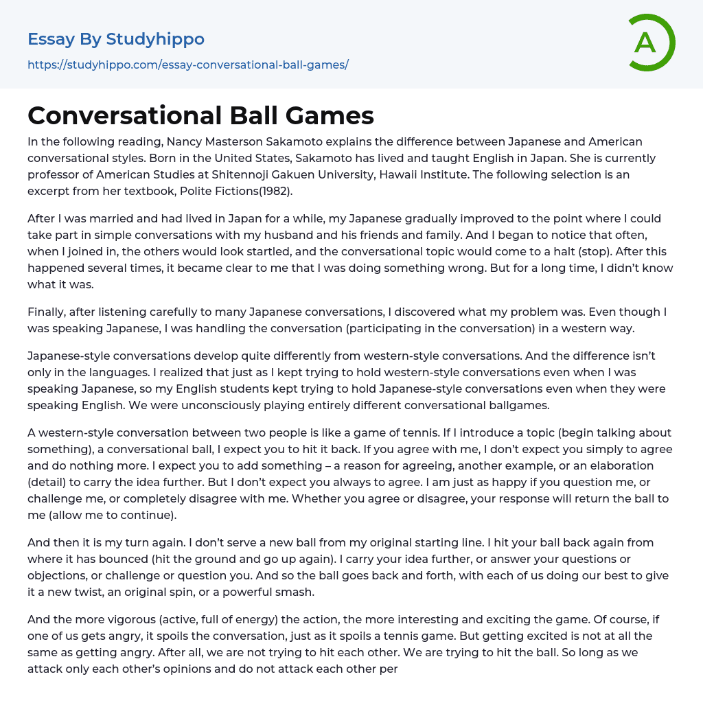 Conversational Ball Games Essay Example