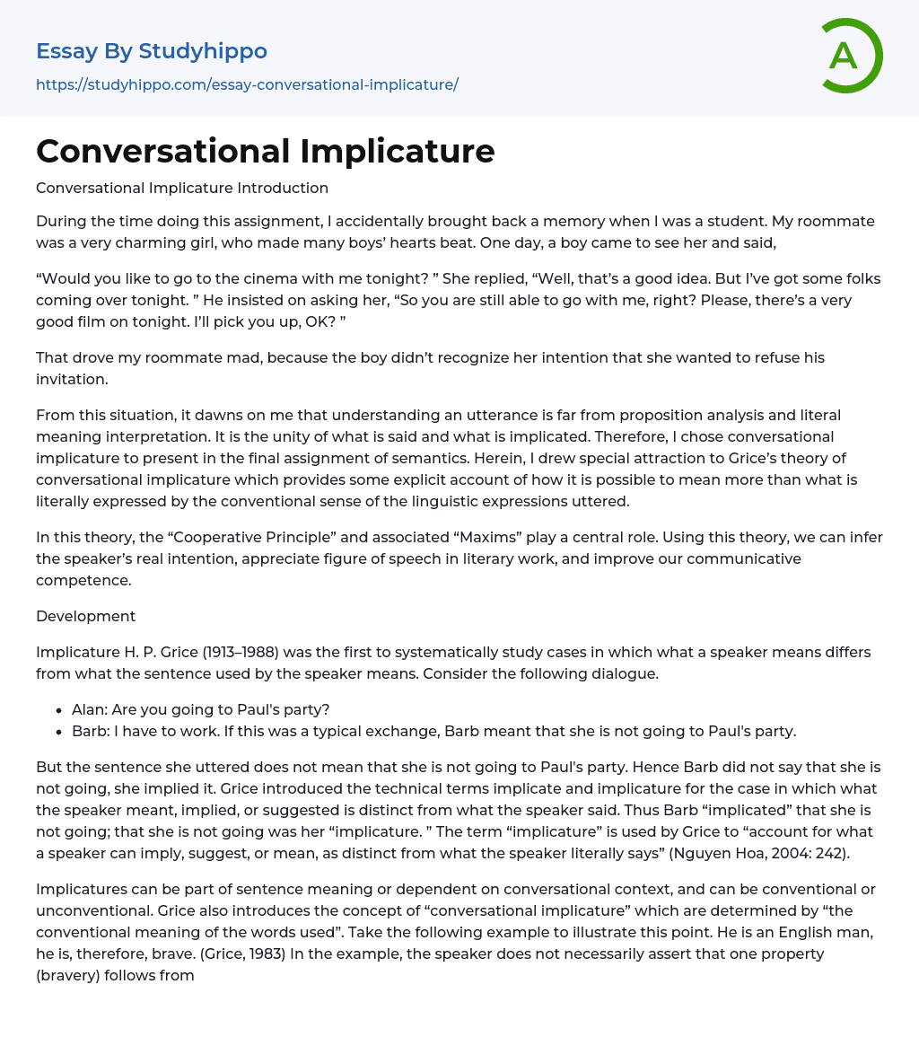 Conversational Implicature Essay Example