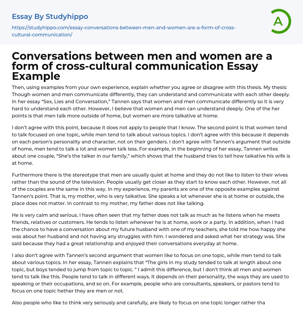 Conversations between men and women are a form of cross-cultural communication Essay Example
