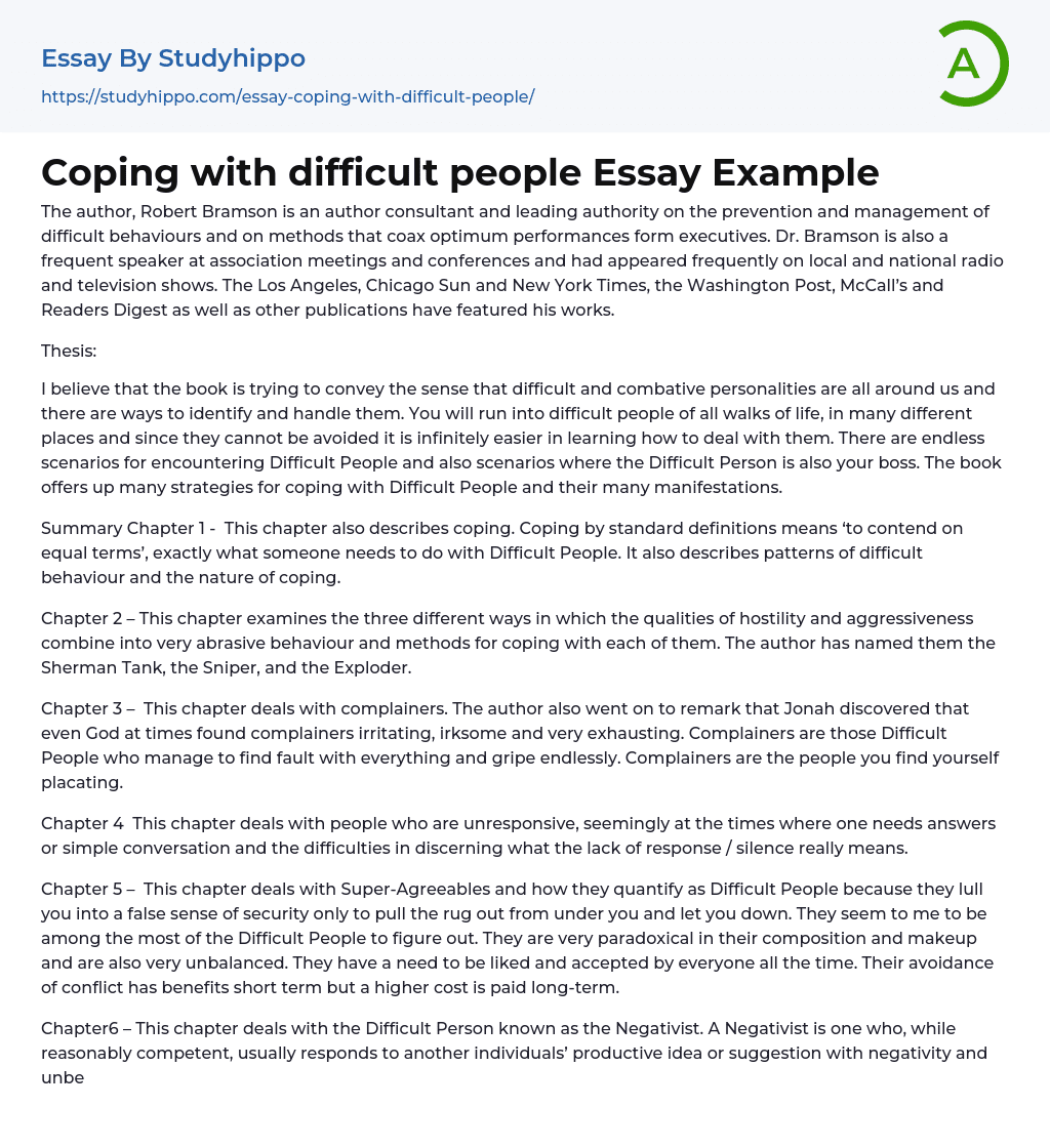 Coping with difficult people Essay Example