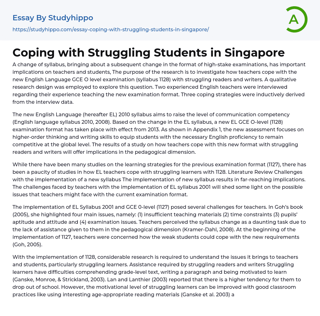 Coping with Struggling Students in Singapore Essay Example