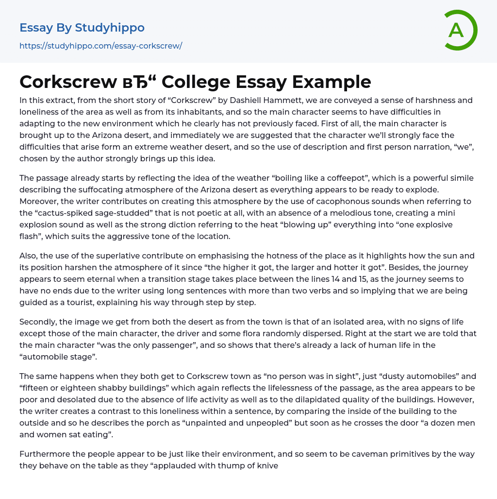 Corkscrew College Essay Example