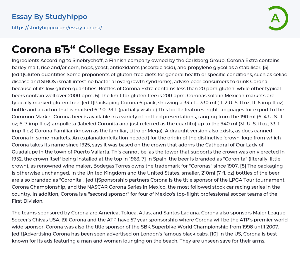 Corona College Essay Example