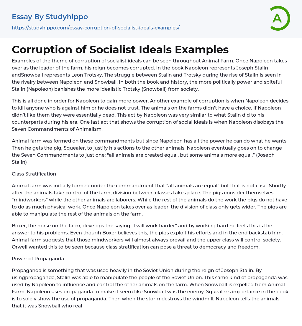 Corruption of Socialist Ideals Examples Essay Example
