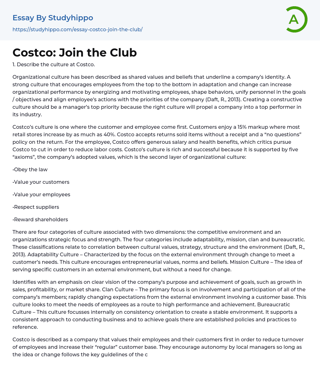 Costco: Join the Club Essay Example