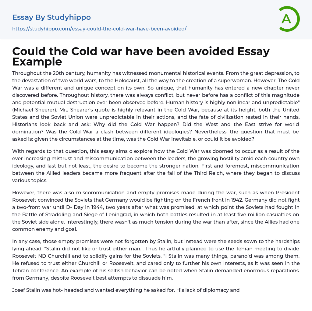 the cold war essay grade 9