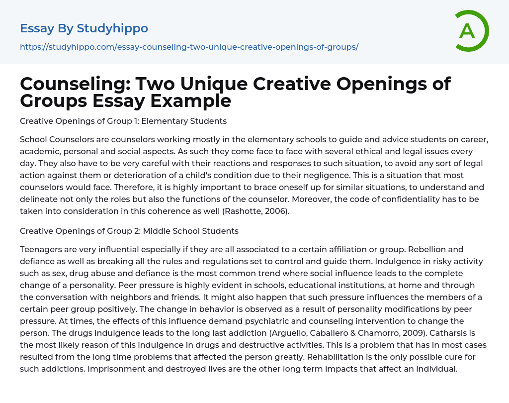 Counseling: Two Unique Creative Openings of Groups Essay Example