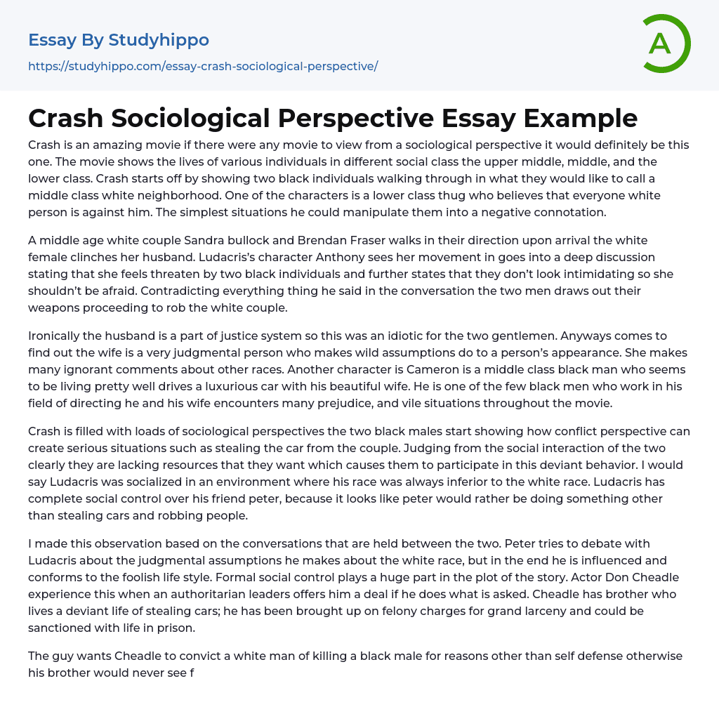 Crash Sociological Perspective Essay Example