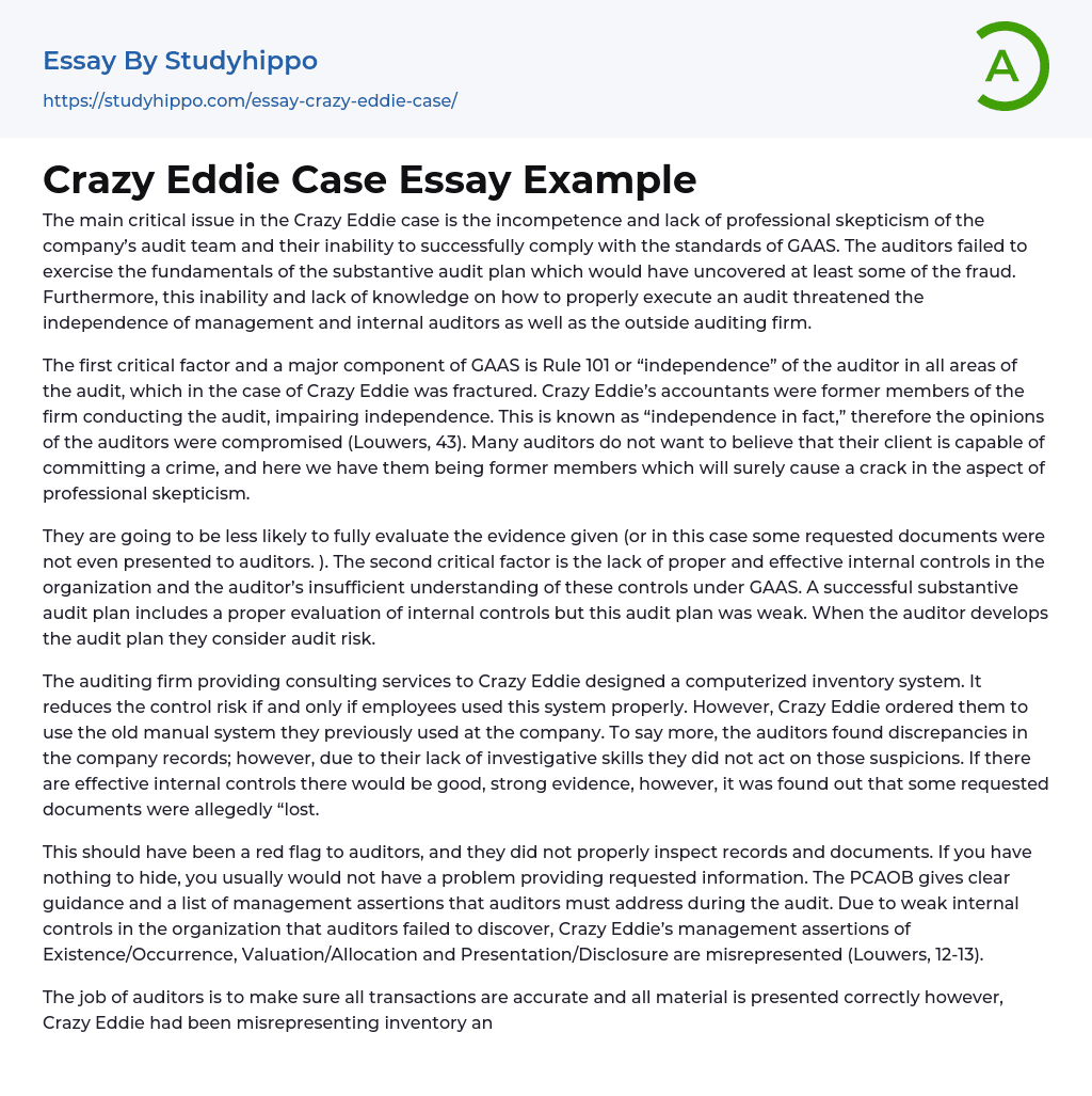 Crazy Eddie Case Essay Example