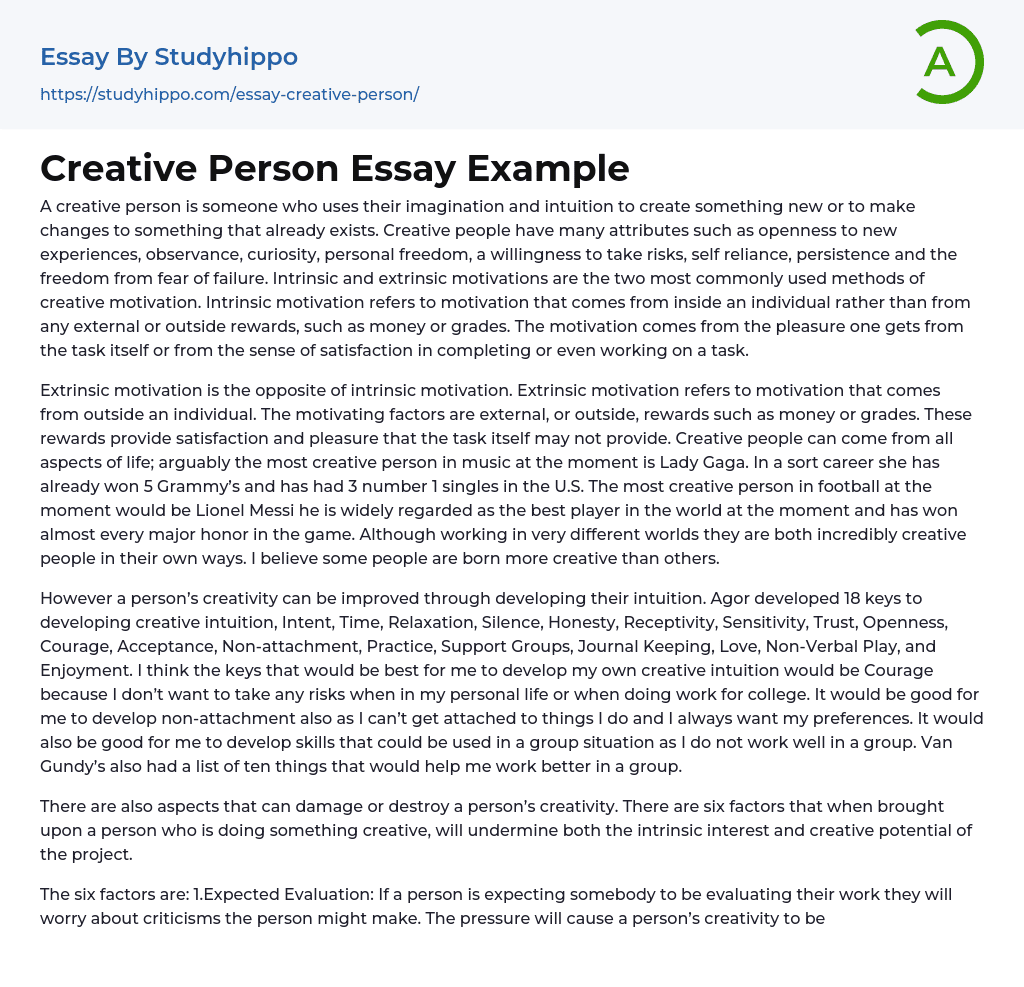 Creative Person Essay Example
