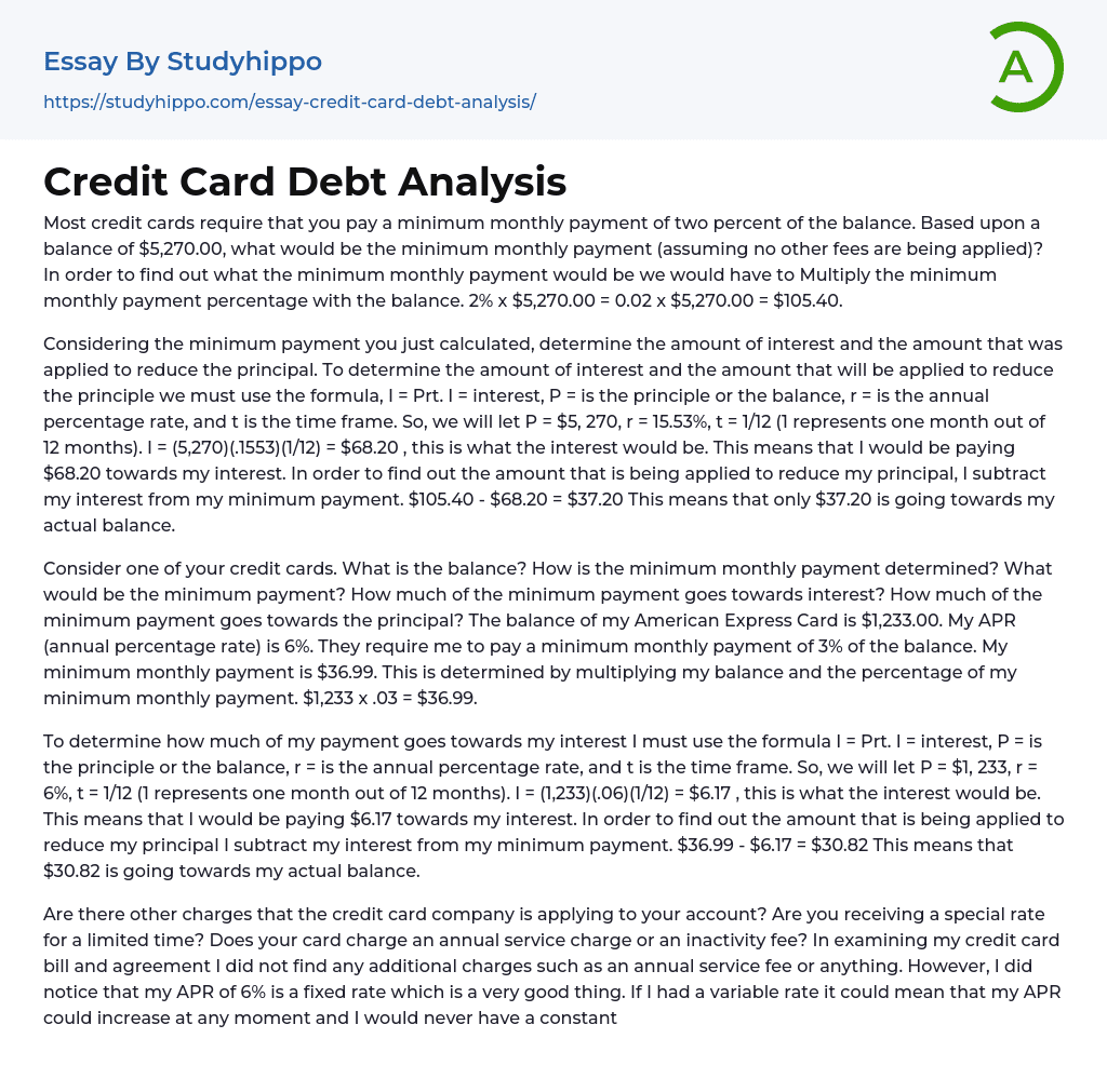 Credit Card Debt Analysis Essay Example