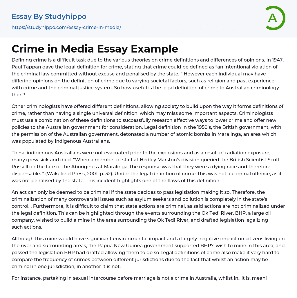Crime in Media Essay Example