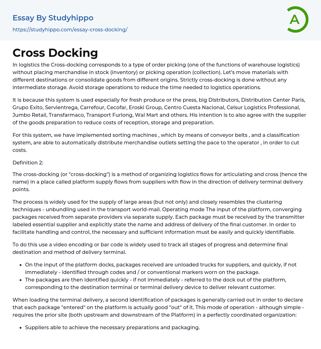 Cross Docking Essay Example
