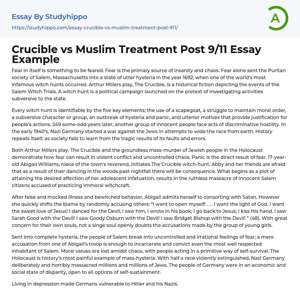 Crucible vs Muslim Treatment Post 9/11 Essay Example