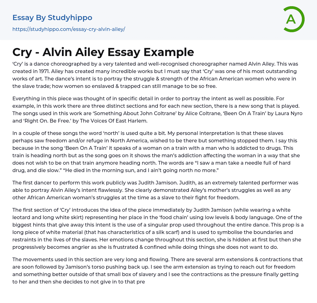 Cry – Alvin Ailey Essay Example