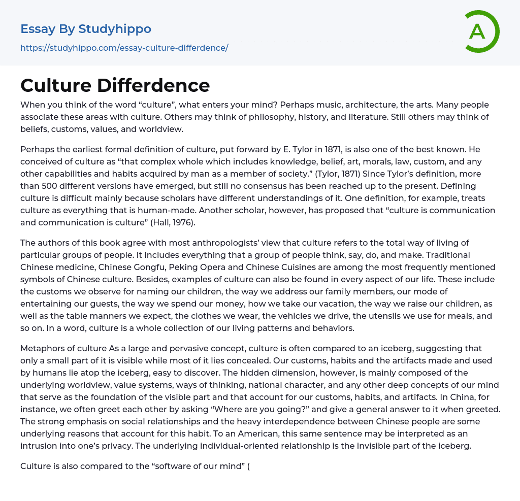 Culture Differdence Essay Example