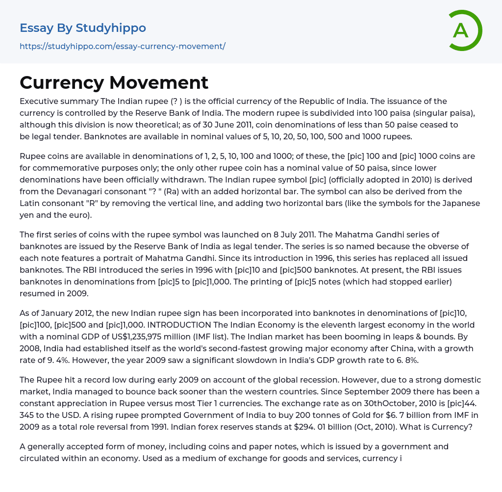 Currency Movement: The Indian Rupee Essay Example