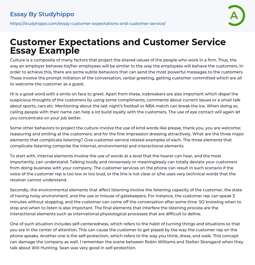 Customer Expectations and Customer Service Essay Example