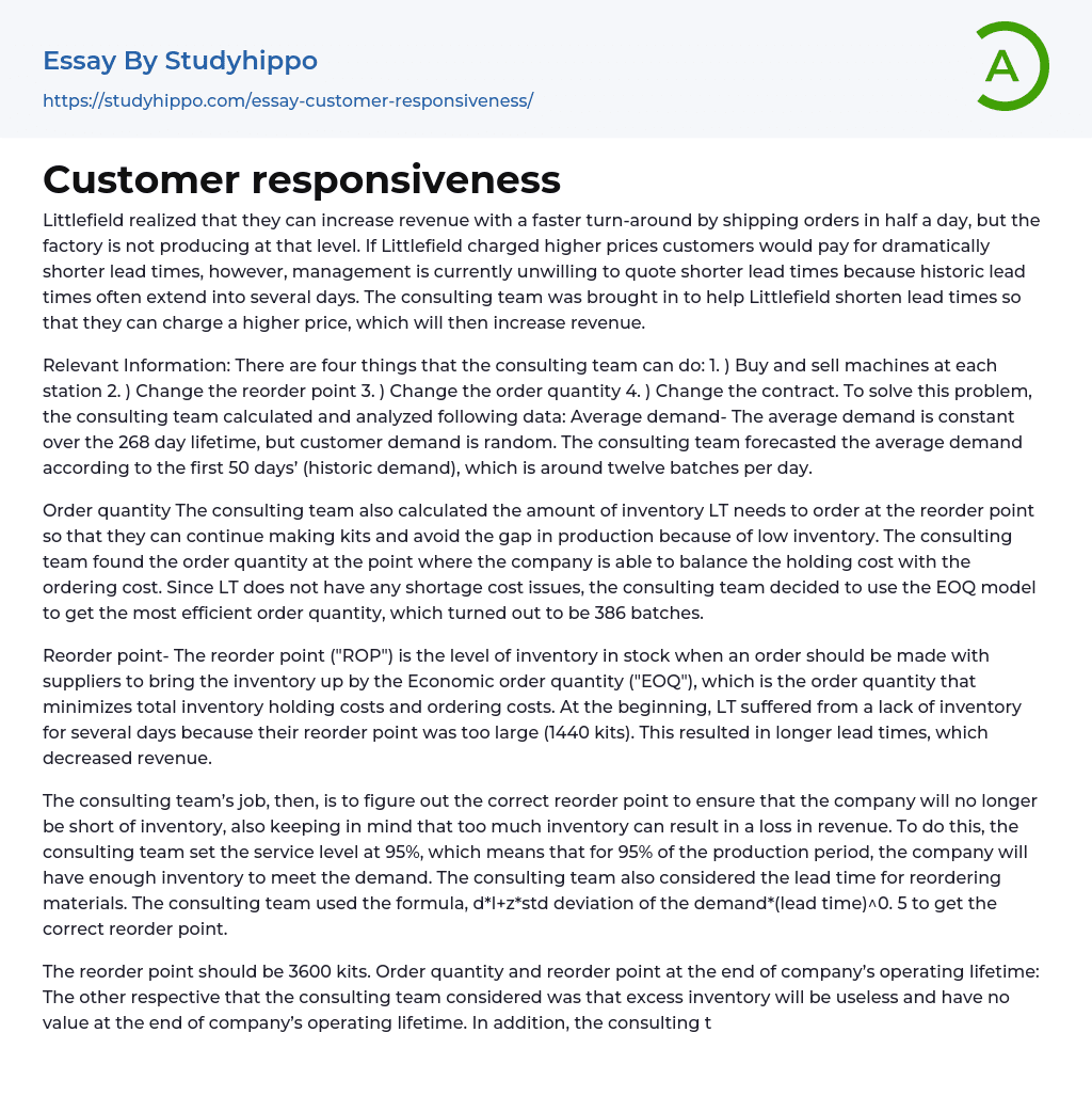 Customer responsiveness Essay Example