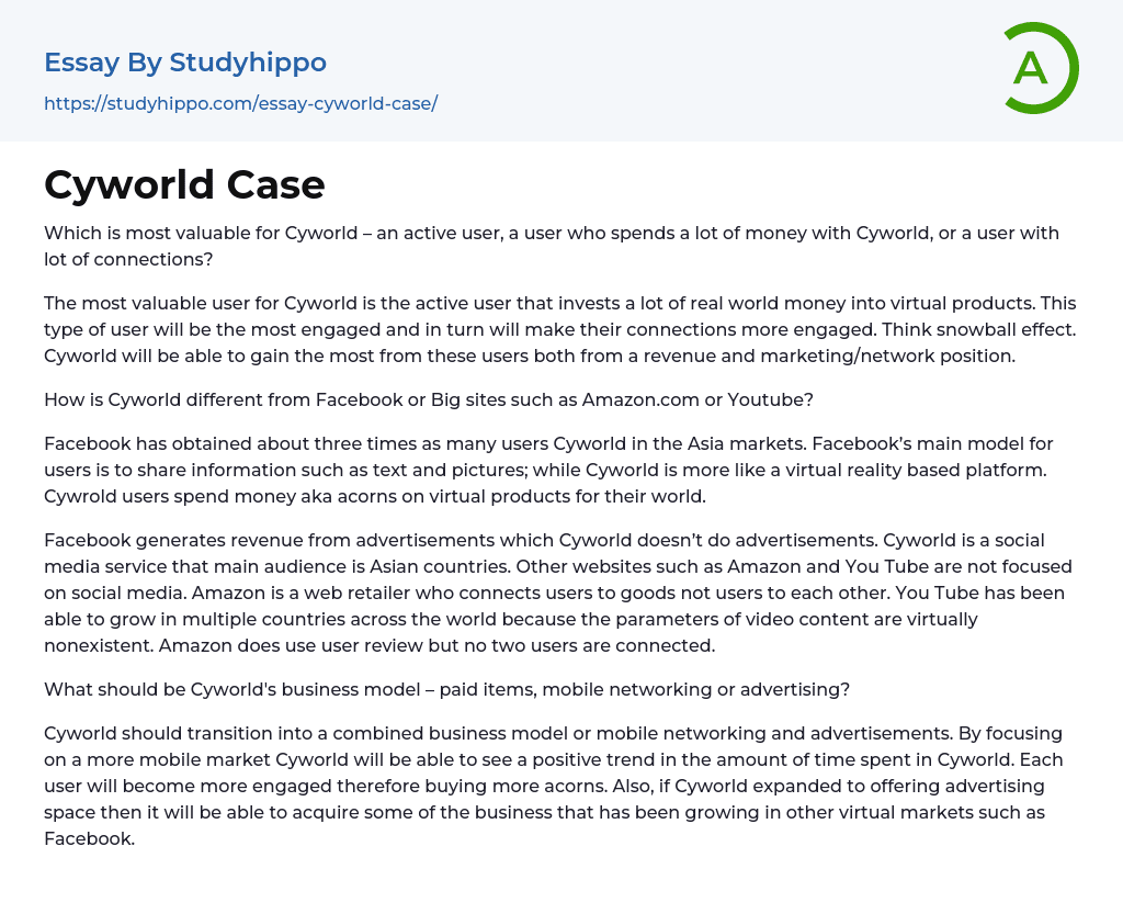 Cyworld Case Essay Example