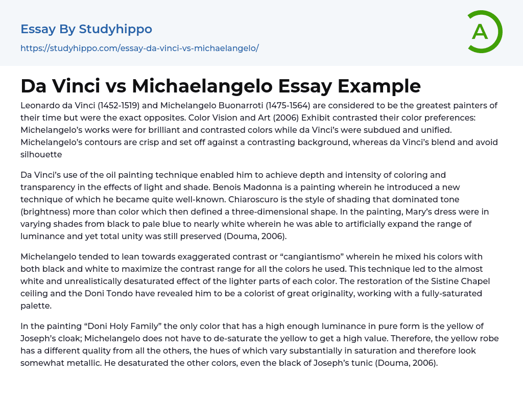 Da Vinci vs Michaelangelo Essay Example