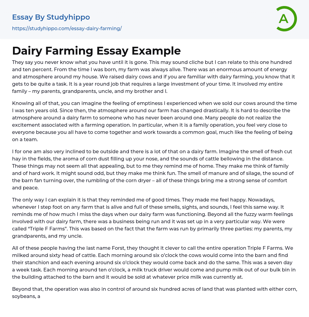 Dairy Farming Essay Example