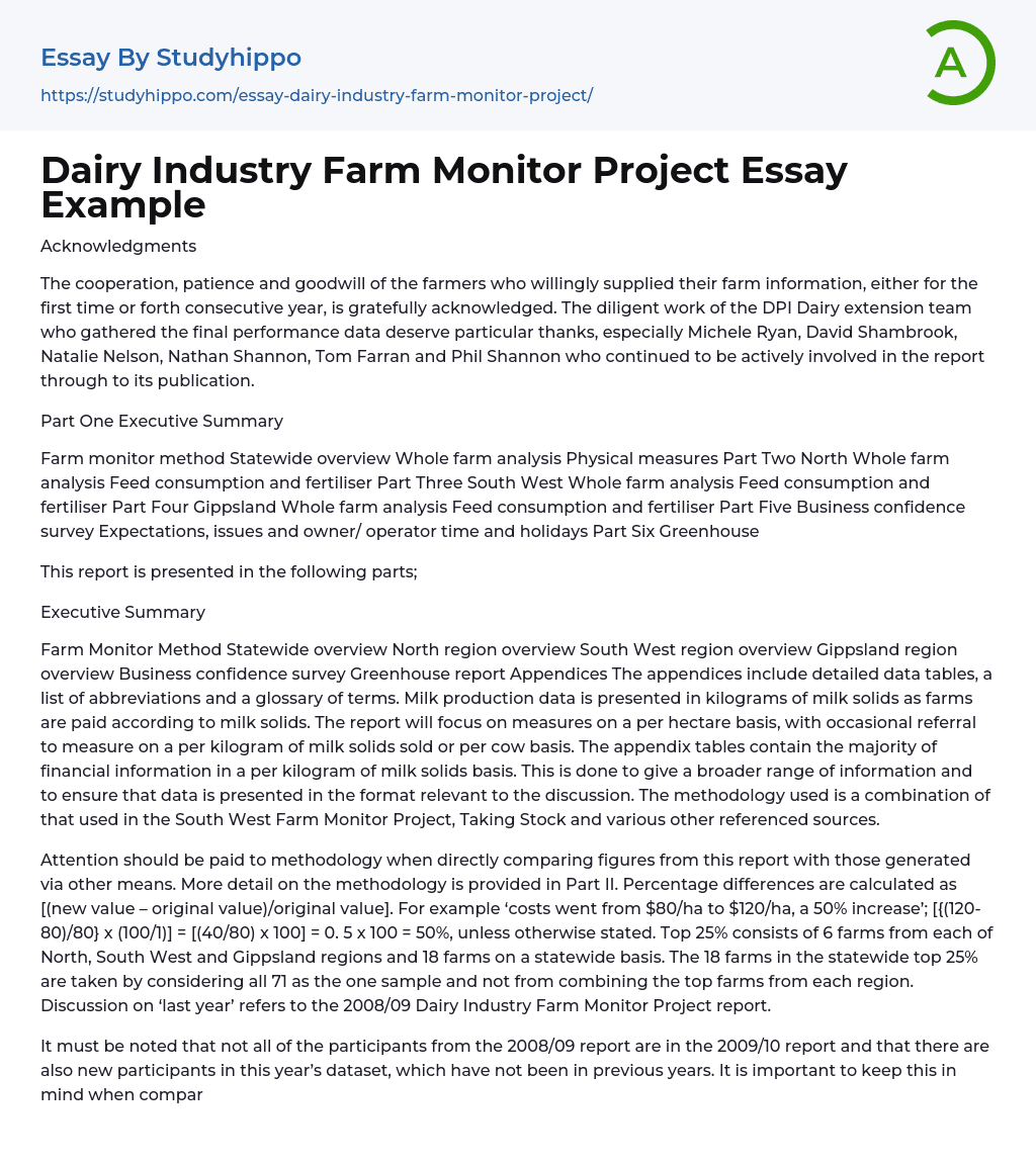 Dairy Industry Farm Monitor Project Essay Example