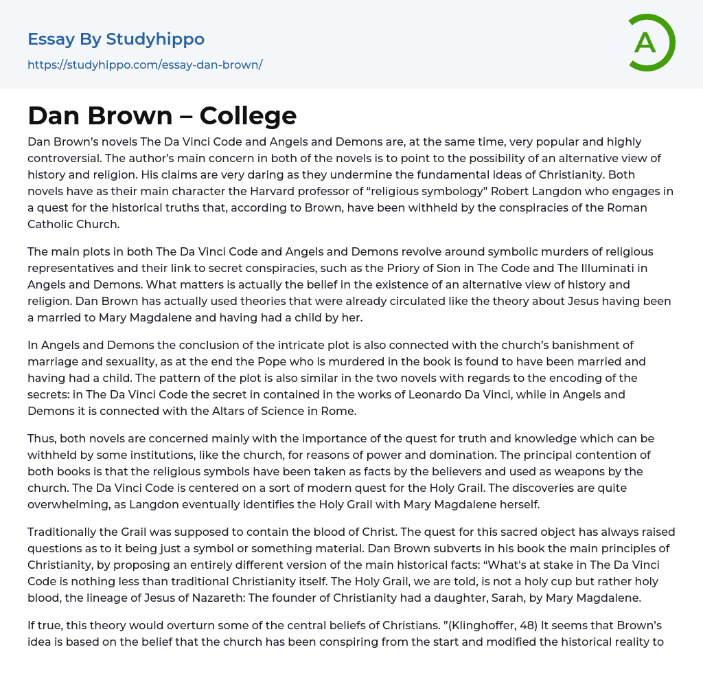 Dan Brown – College Essay Example
