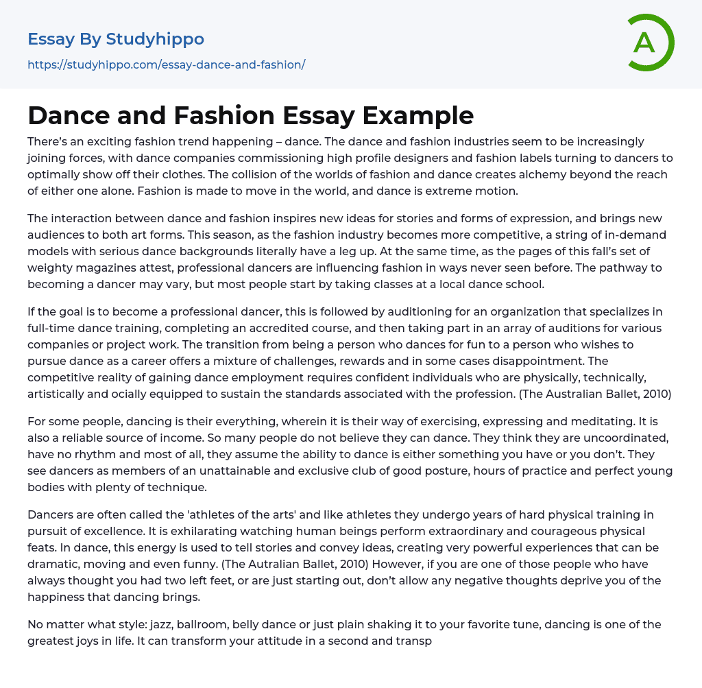 Dance and Fashion Essay Example