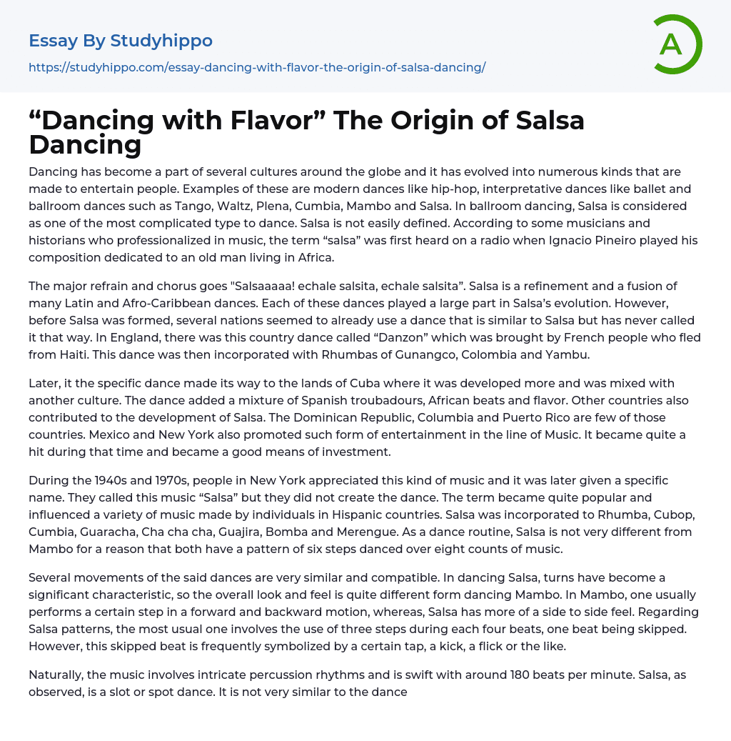 “Dancing with Flavor” The Origin of Salsa Dancing Essay Example