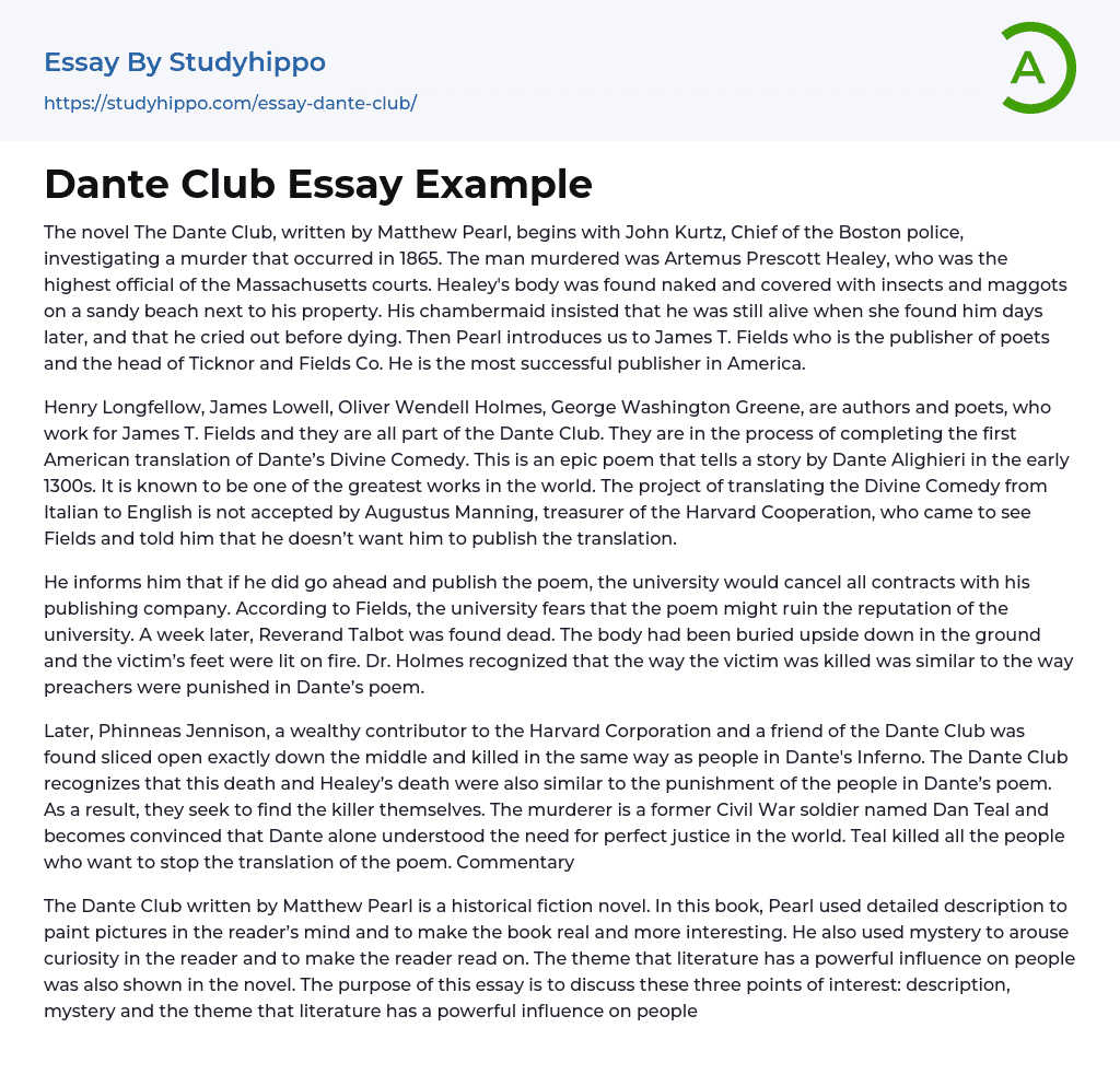 Dante Club Essay Example