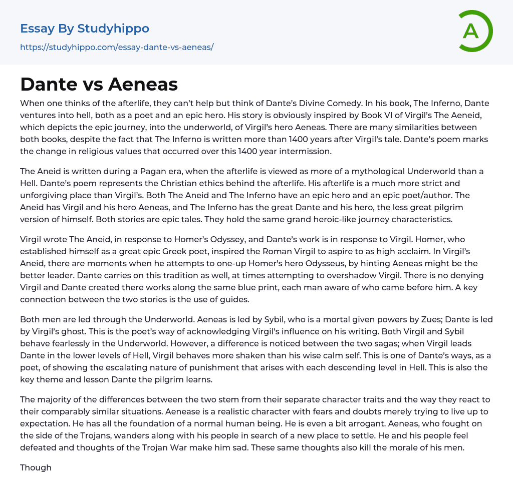 Dante vs Aeneas Essay Example