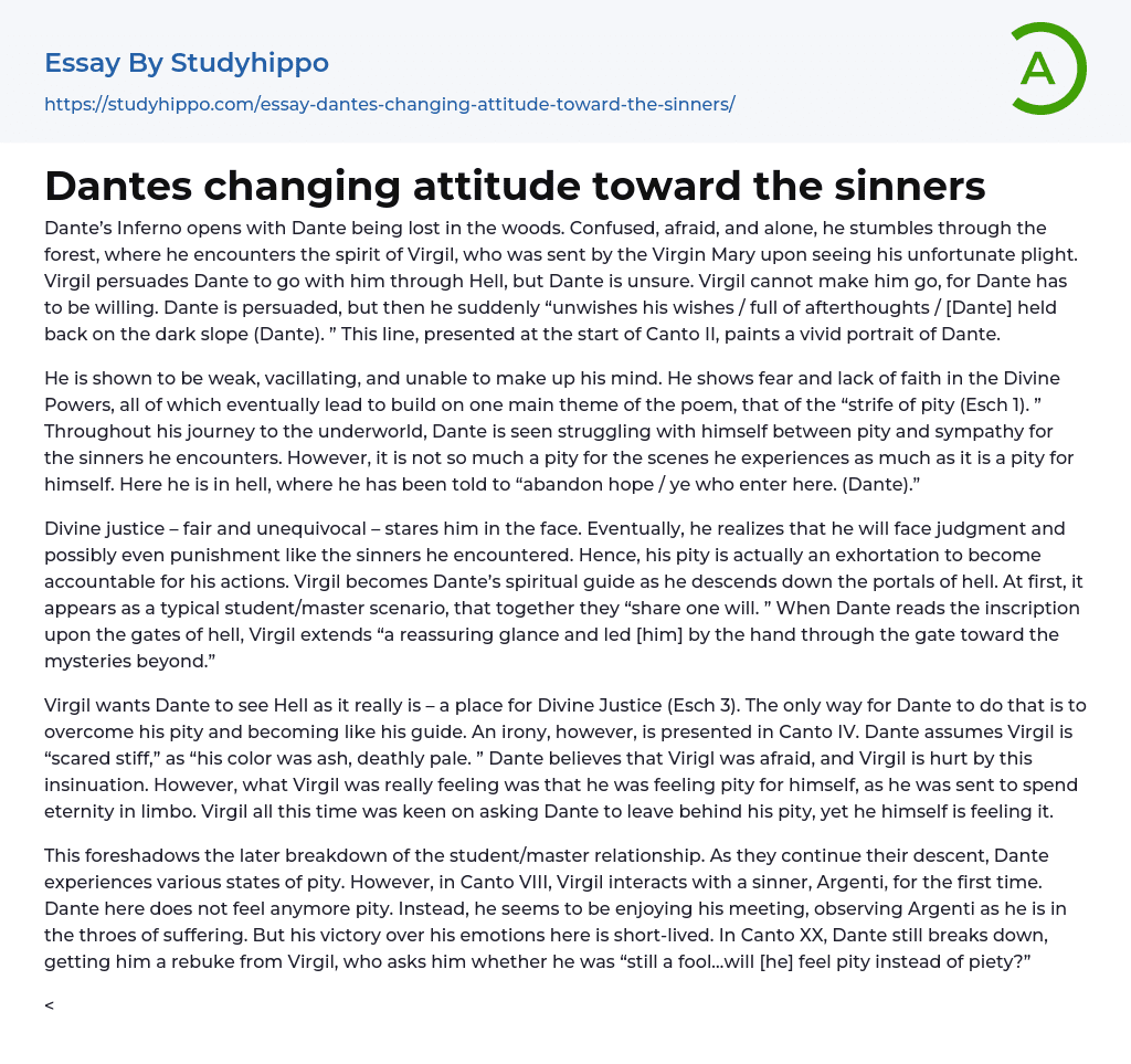 Dantes changing attitude toward the sinners Essay Example