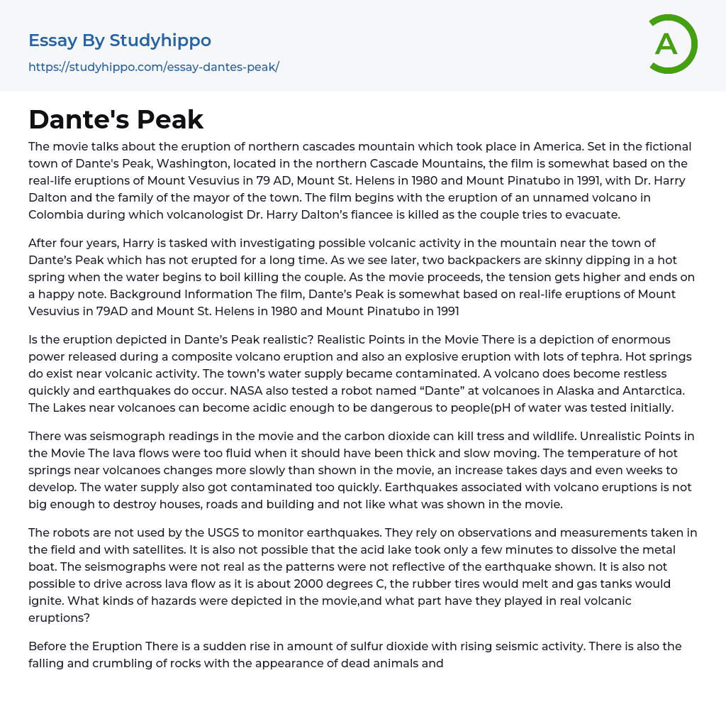 Dante’s Peak Essay Example