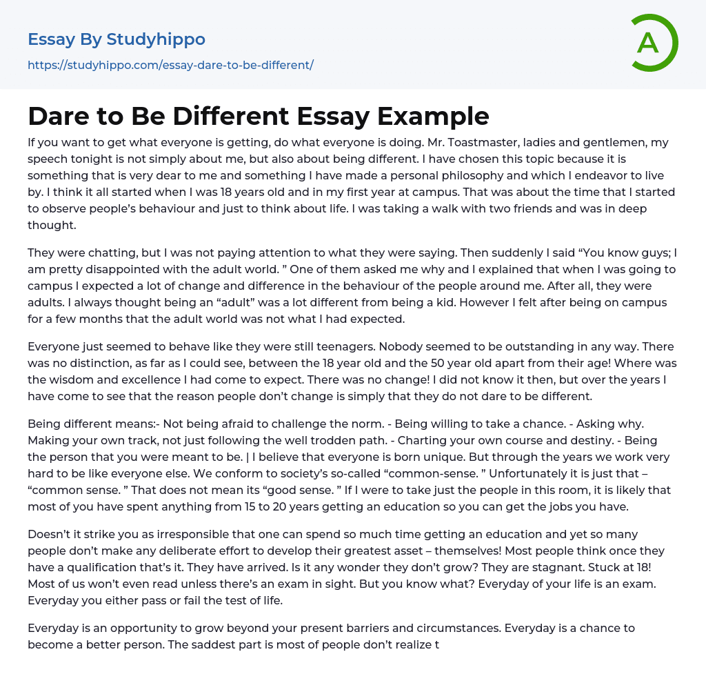 Dare to Be Different Essay Example