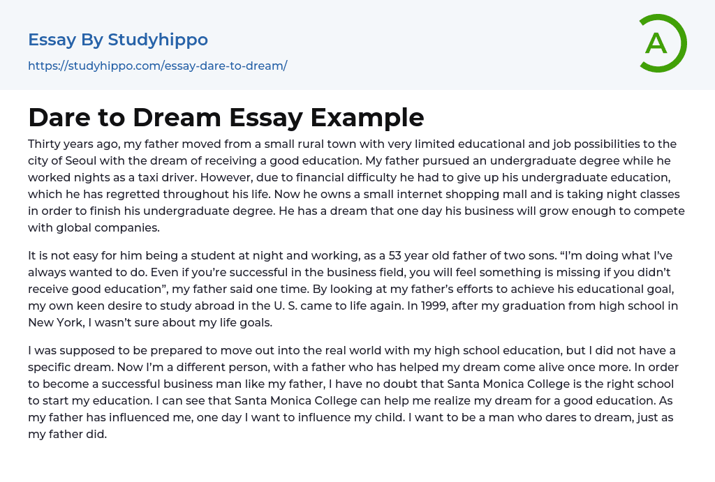 Dare to Dream Essay Example